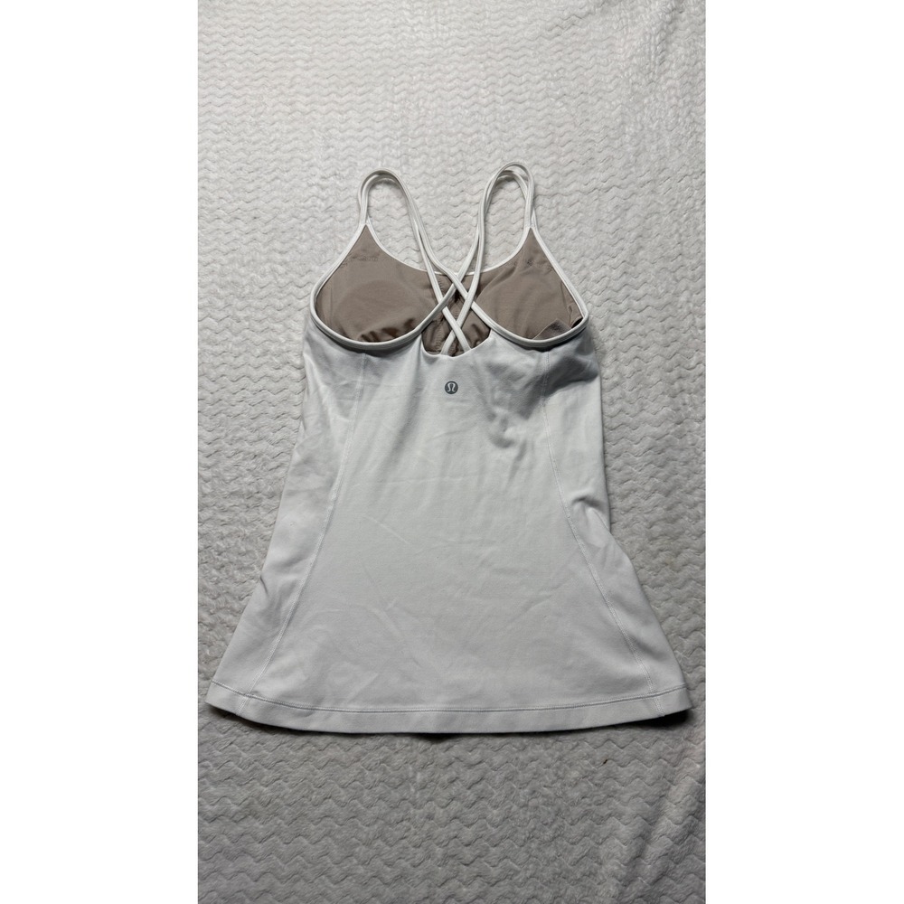 Lululemon Power Y Tank Top White Size 2 Built-in Shelf Bra Yoga Athletic Cami
